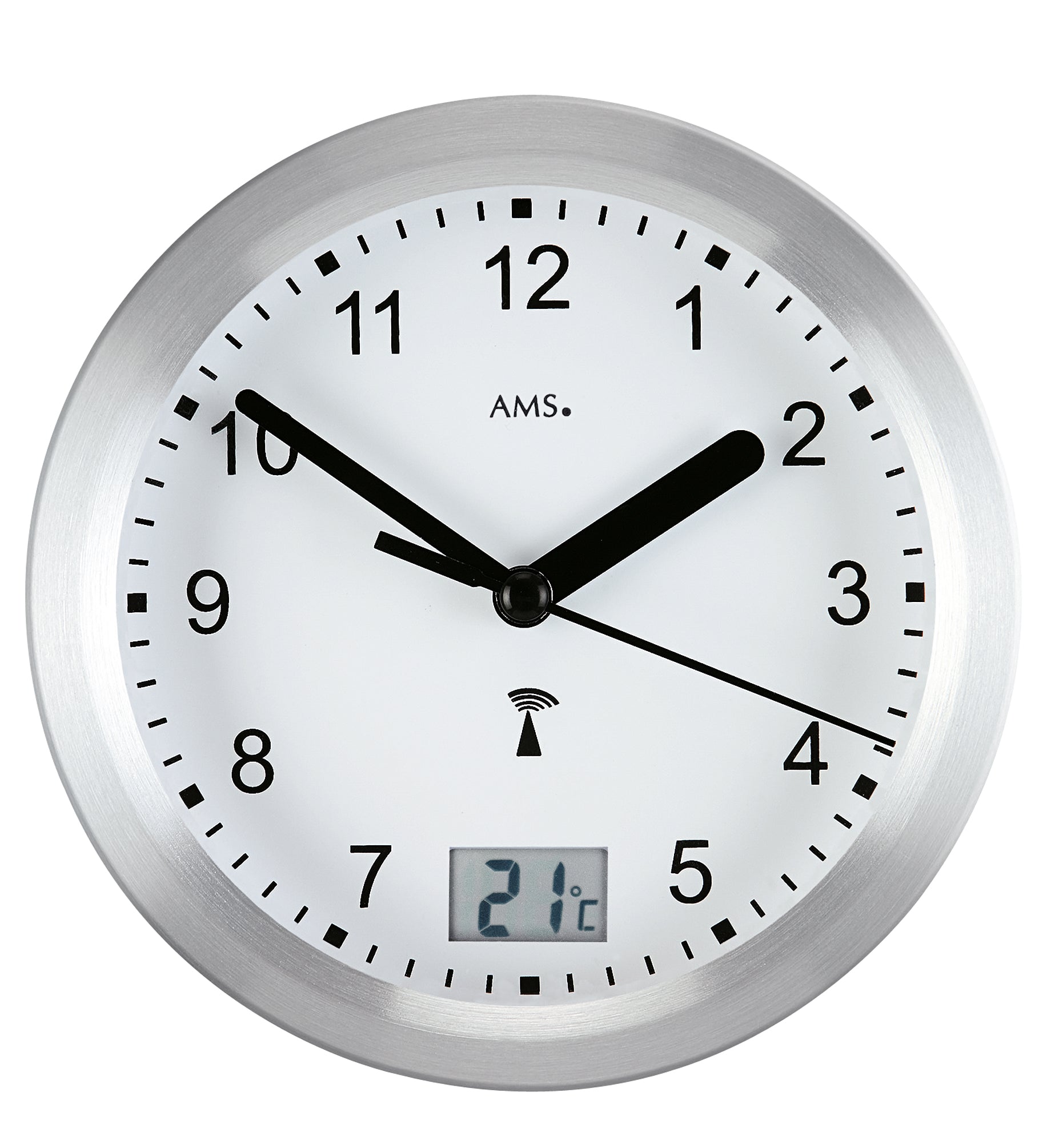 AMS Ducky F5923 Wanduhr Silber • Funk-Uhrwerk • Wassergeschützt für Bad