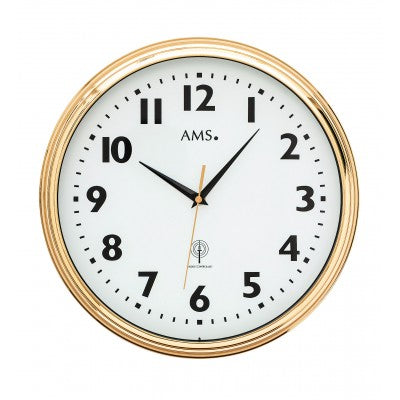 AMS Funk-Wanduhr F5963 Wanduhr Messing • Funk-Automatikstellung • Mineralglas