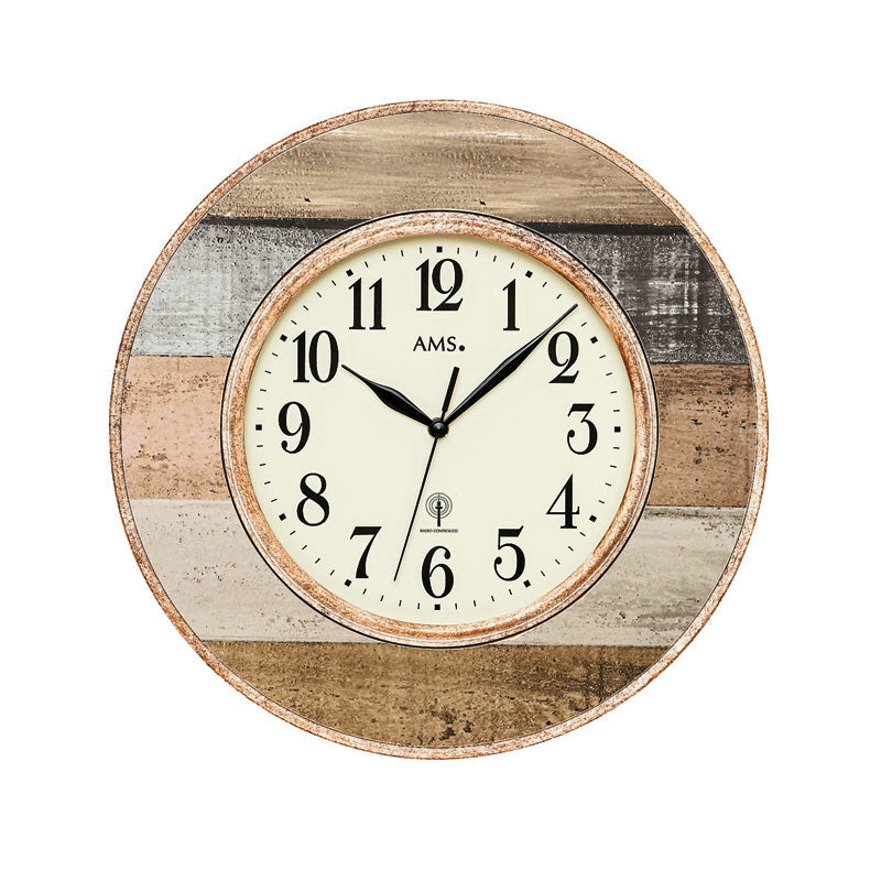 AMS Oslo F5975 Wanduhr Braun • Funkuhrwerk • Landhausstil