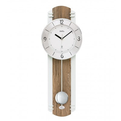 AMS Funk-Pendeluhr F5292 Wanduhr Nussbaum/Alu • Funk-Uhrwerk • Pendel-Wanduhr mit Mineralglas