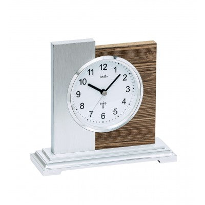 AMS Funk-Tischuhr F5149 Tischuhr Nussbaum/Aluminium • Funk-Uhrwerk • Holz und Metall im Einklang