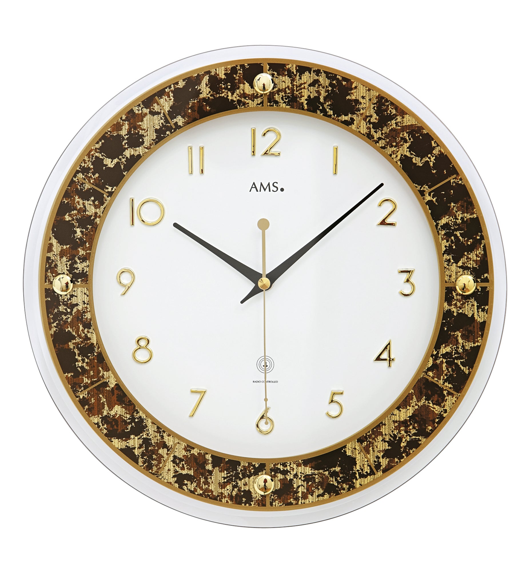 AMS Graz F5853 Wanduhr Braun/Messing • UTS-Funkuhrwerk • Elegantes Braun-Gold-Design