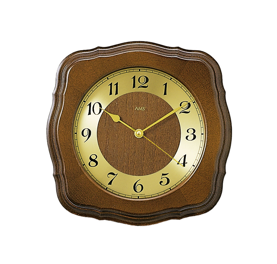 AMS Sölden F5862/1 Wanduhr Nussbaum • Massivholzgehäuse • Funkuhrwerk