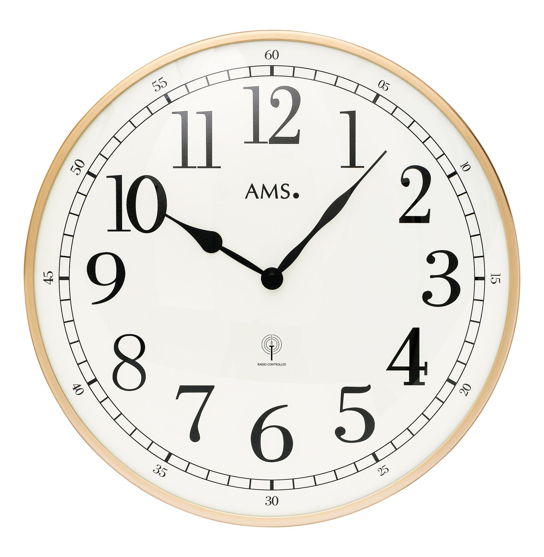 AMS Oxford F5607 Wanduhr Messing • Funk-Uhrwerk • Gewölbtes Mineralglas