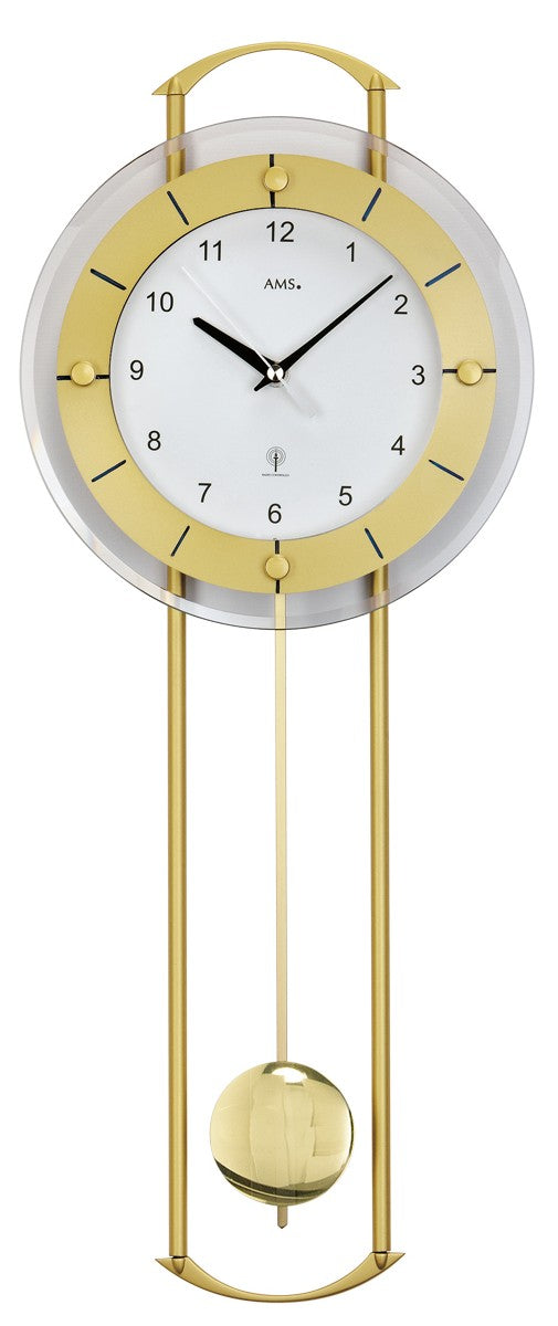 AMS Steyr F5255 Wanduhr Gold • Funk-Pendeluhr • Facettiertes Mineralglas