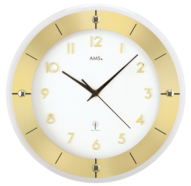 AMS Tauplitz III F5850 Wanduhr Goldfarben • Funk-Uhrwerk • Facettiertes Mineralglas