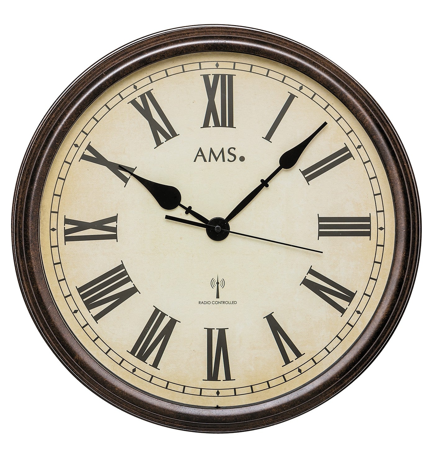 AMS Villach F5977 Wanduhr Braun • Funk-Uhrwerk • Mineralglasabdeckung