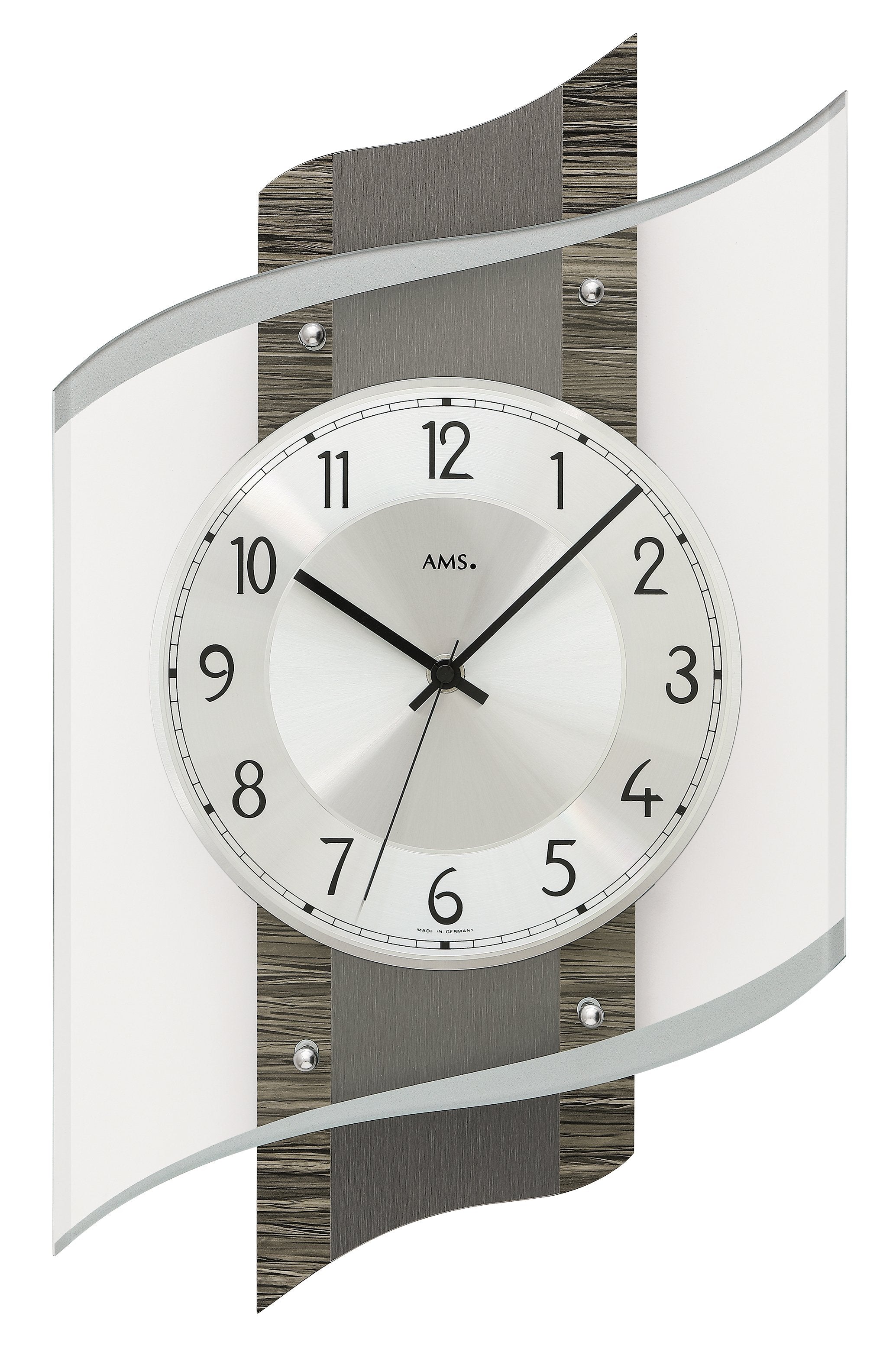 AMS Heidelberg F5519 Wanduhr Holzdekor/Alu dunkel • Mineralglas • Funk-Uhrwerk