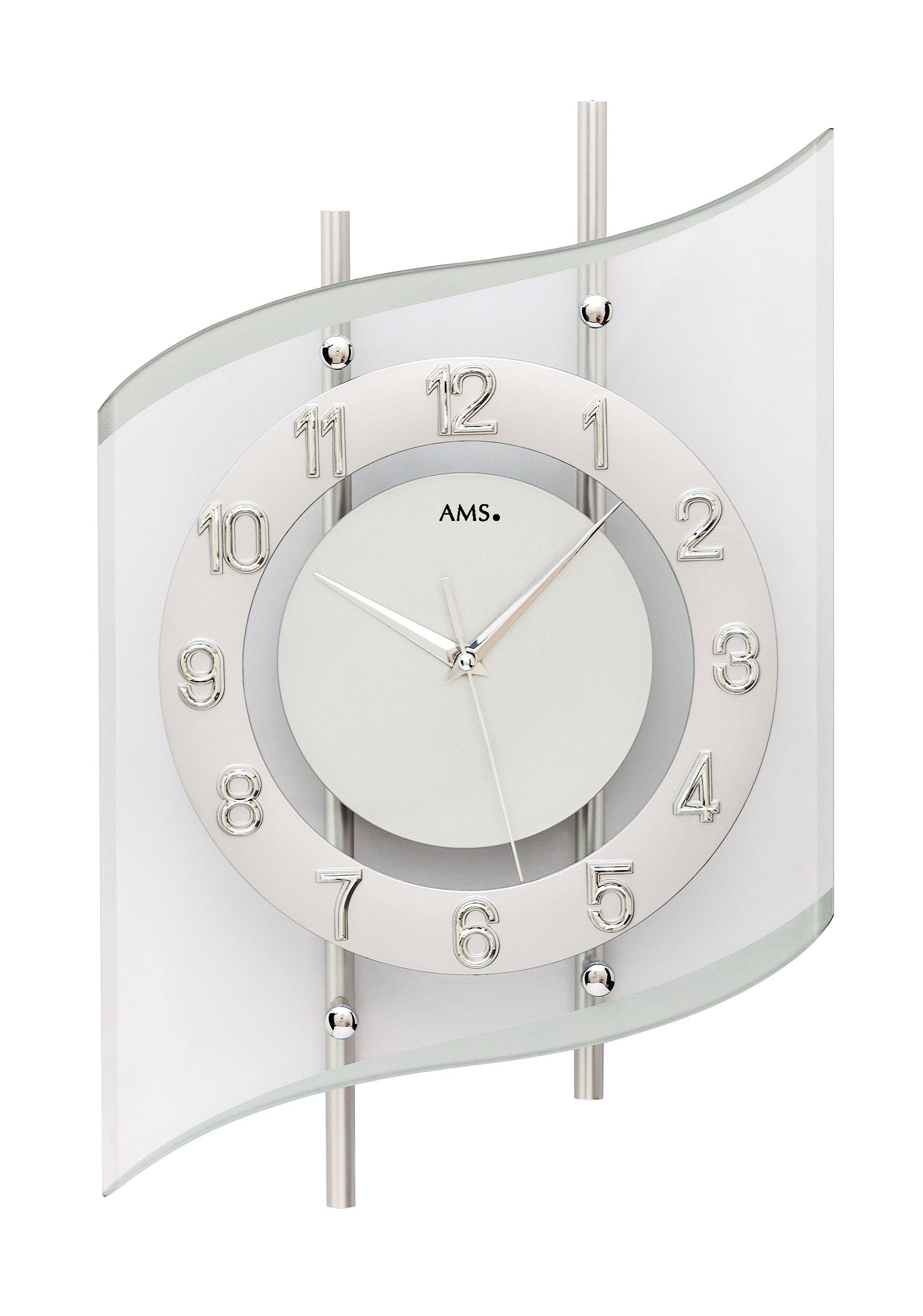AMS Funk-Wanduhr F5506 Wanduhr Silber • Mineralglas facettiert • Funk-Uhrwerk