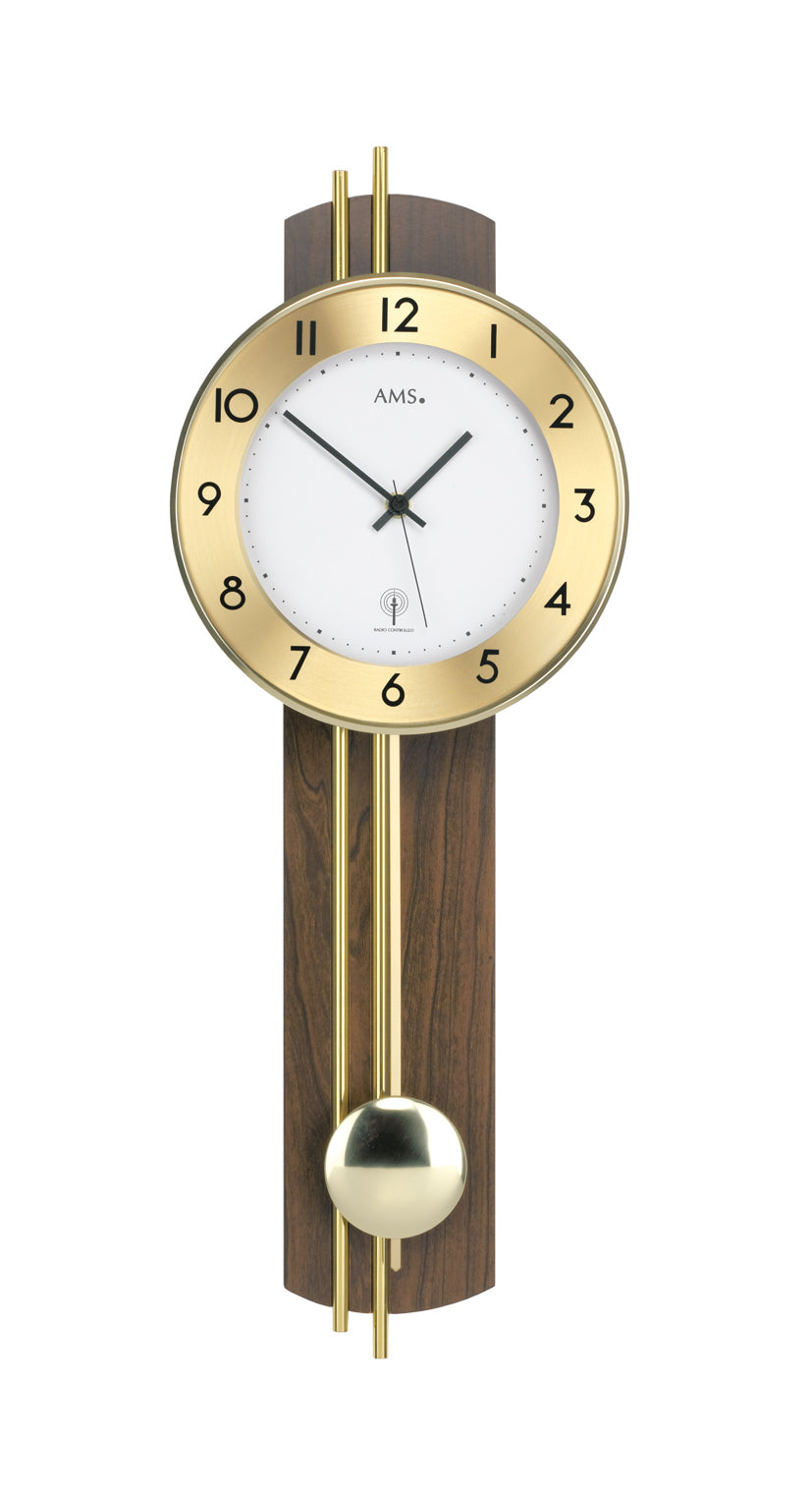 AMS F5266/1 Wanduhr Nussbaum • Funk-Pendeluhr • Mineralglas-Abdeckung