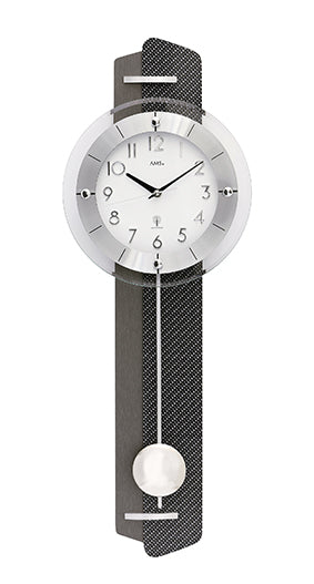 AMS Funk-Pendelwanduhr F5264 Wanduhr Anthrazit/Silber • Funkpendelwerk • Made in Germany