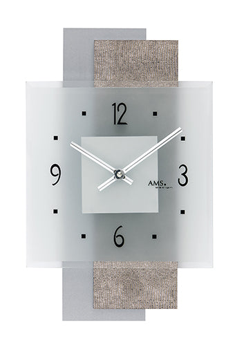 AMS Quarz-Wanduhr W9443 Wanduhr Braun/Grau • Facettiertes Mineralglas • Made in Germany