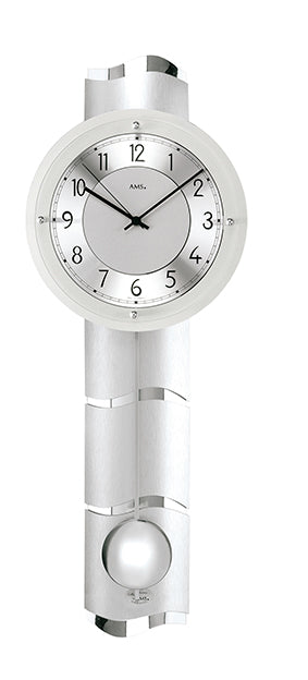 AMS Funk-Pendelwanduhr F5215 Wanduhr Silber • Funkpendelwerk • Made in Germany