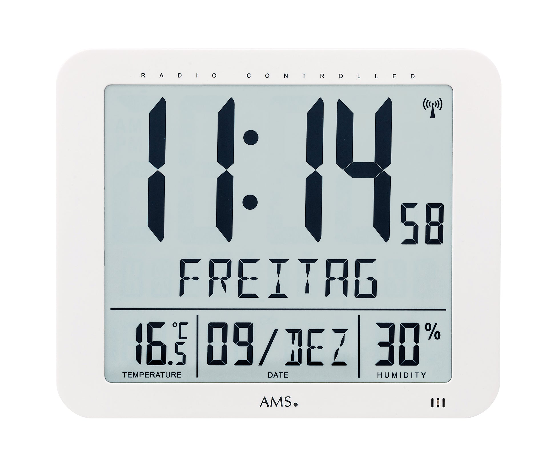 AMS Funk-Wanduhr F5886 Wanduhr Weiß • Digitale Anzeige • Funk-Zeitempfang