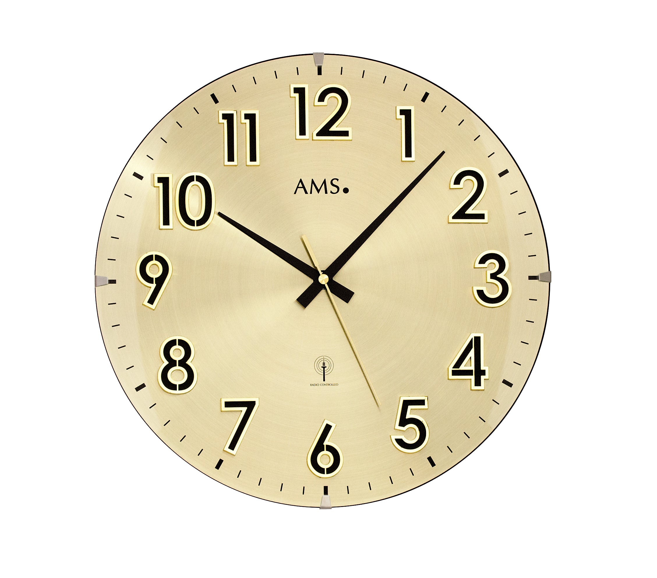 AMS Funk-Wanduhr F5974 Wanduhr Gold • Funkuhrwerk • Gewölbtes Mineralglas