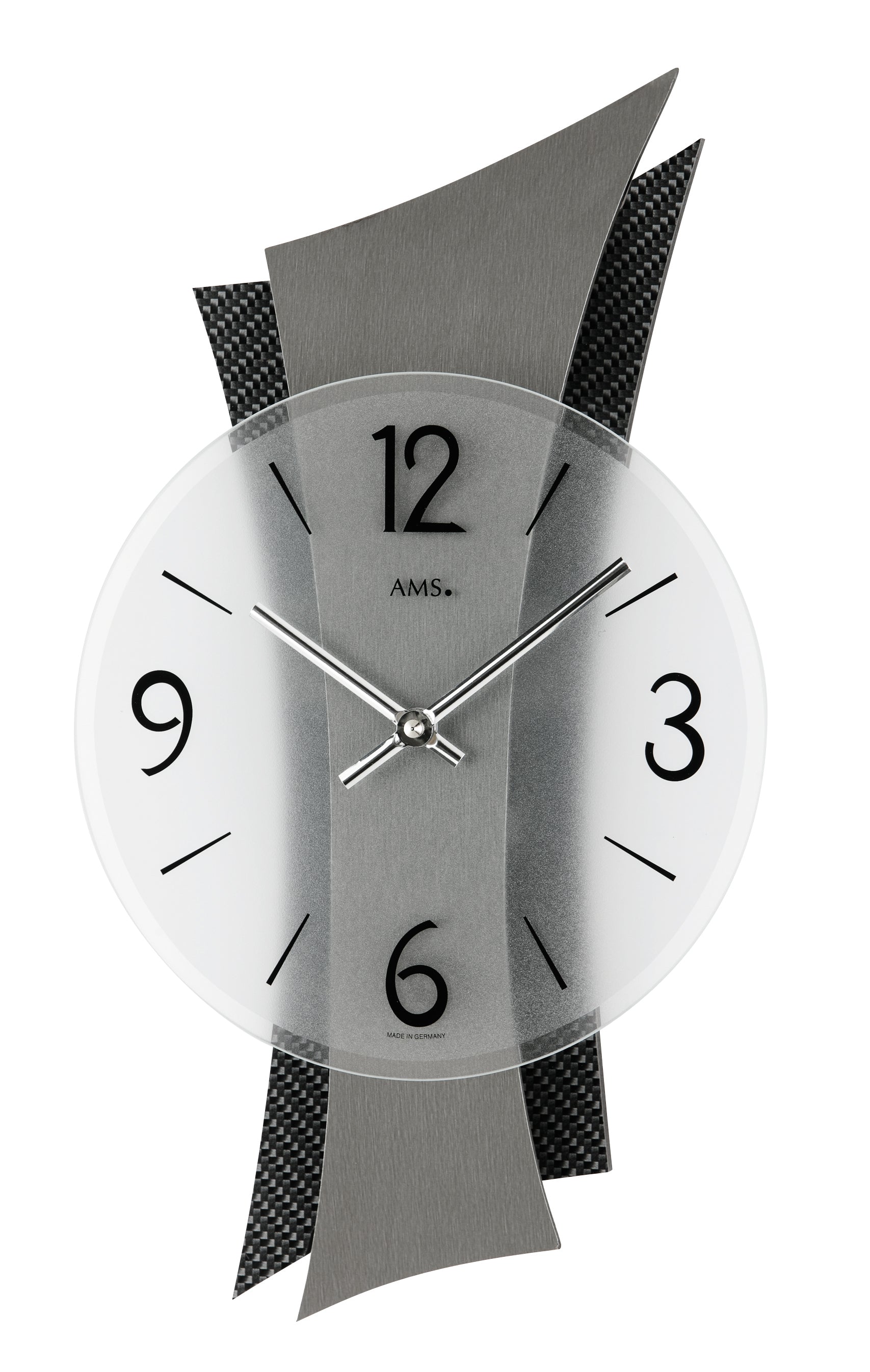 AMS Rimini W9400 Wanduhr Carbon • Mineralglas • Made in Germany