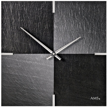 AMS Naturschiefer W9520 Wanduhr Anthrazit • Quarzwerk Made in Germany • Naturschiefer-Gehäuse