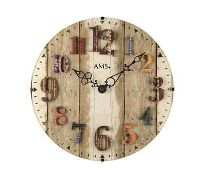AMS Vintage W9423 Wanduhr Braun • Gewölbtes Mineralglas • Vintage-Design