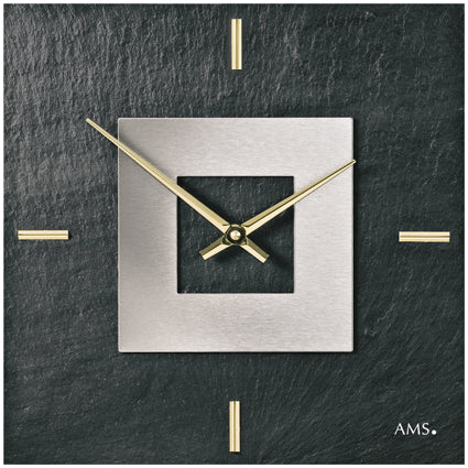 AMS Naturschiefer W9525 Wanduhr Anthrazit • Quarzwerk Made in Germany • Naturschiefer-Gehäuse