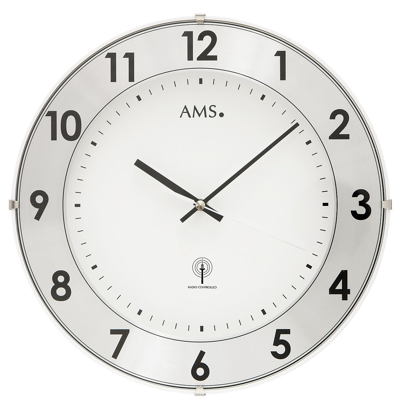 AMS Funk-Wanduhr F5948 Wanduhr Weiß • Aluminium-Zahlenring • Mineralglas
