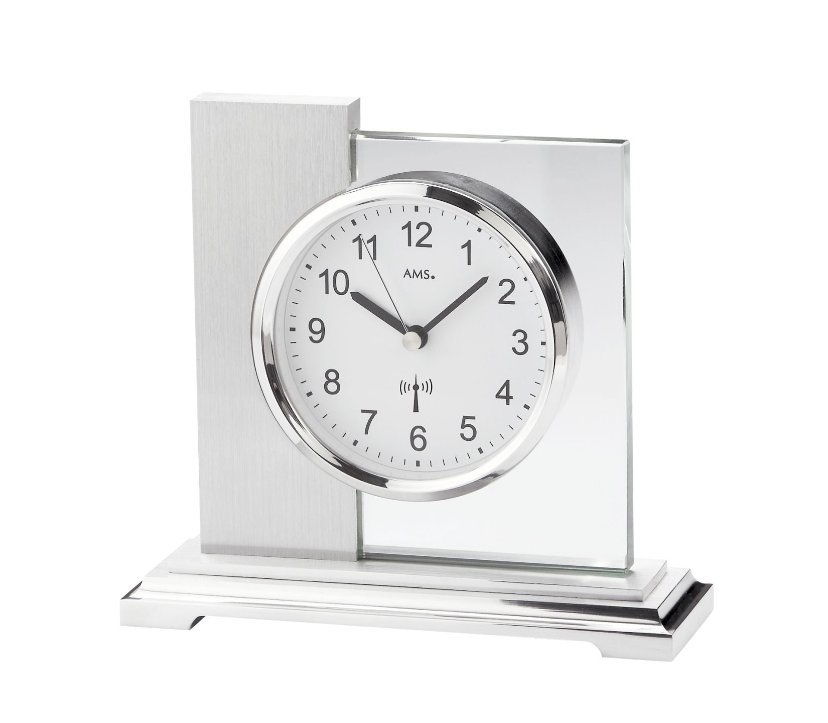 AMS Linz F5140 Tischuhr Silber • Funk-Uhrwerk • Mineralglas