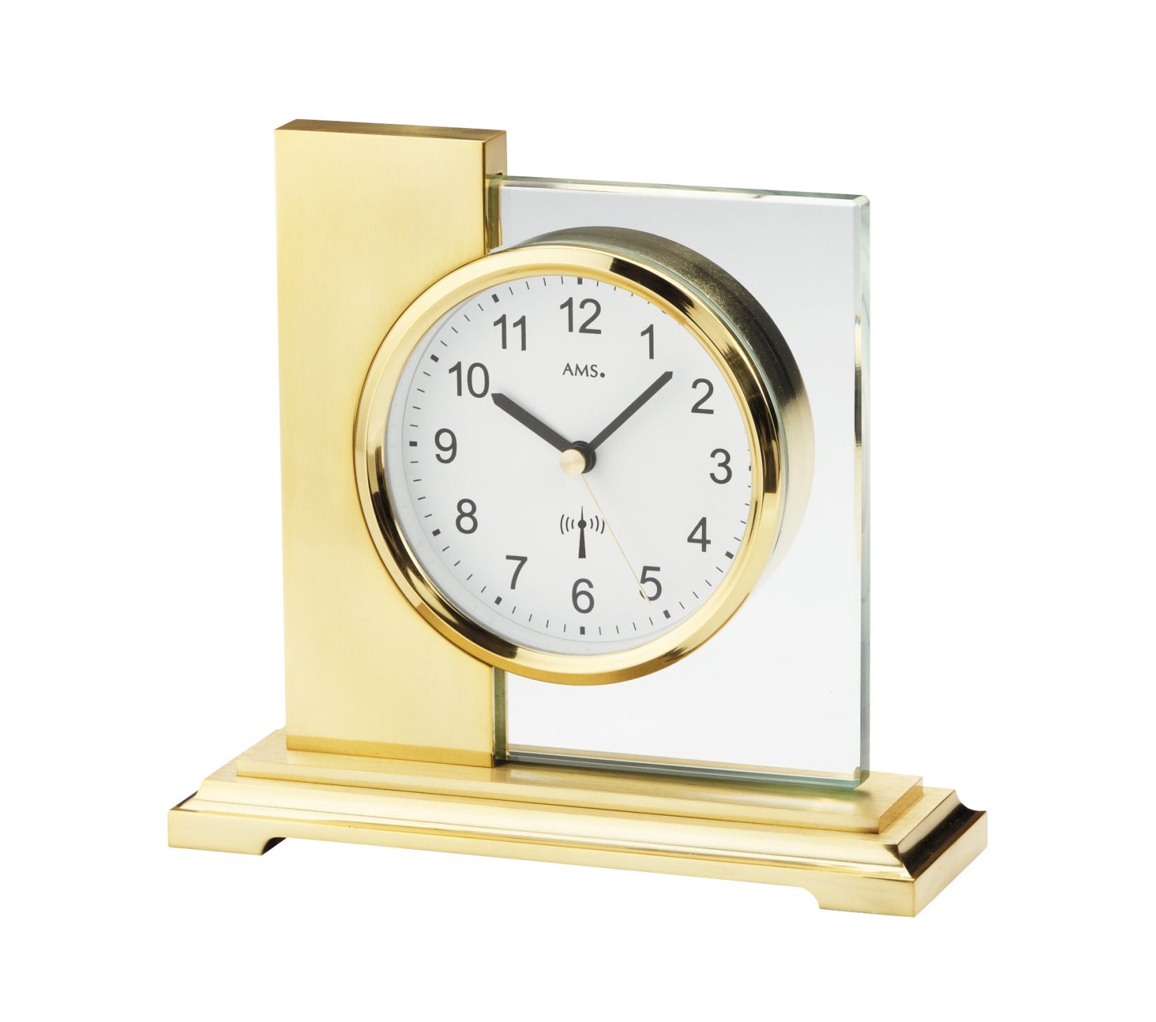 AMS Linz F5141 Tischuhr Gold • Funk-Uhrwerk • Mineralglas