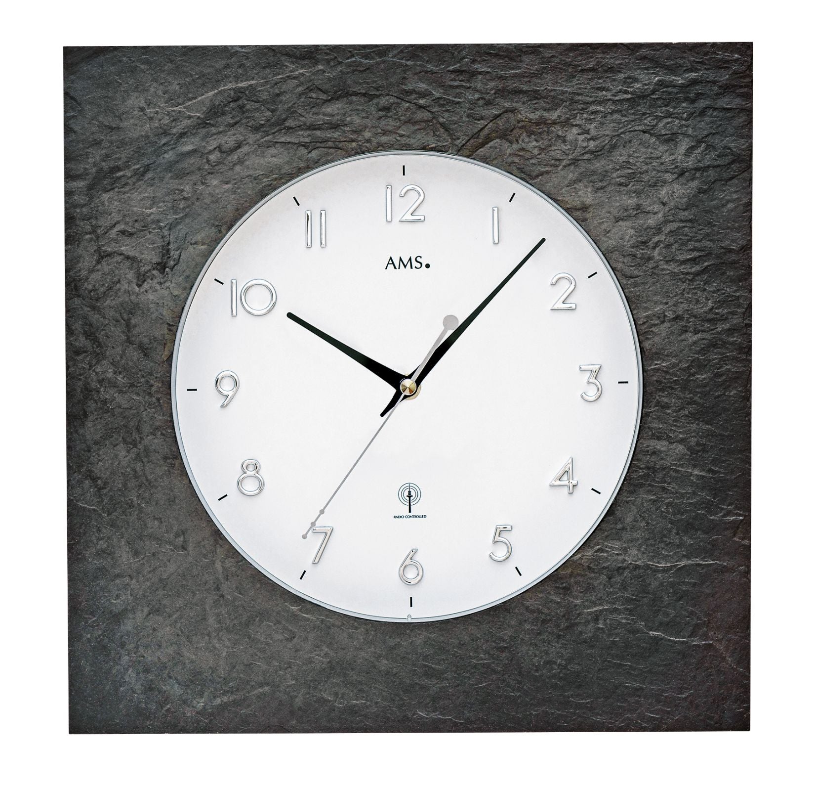 AMS Funk-Wanduhr F5546 Wanduhr Schiefergrau • Naturschiefer-Gehäuse • Mineralglas