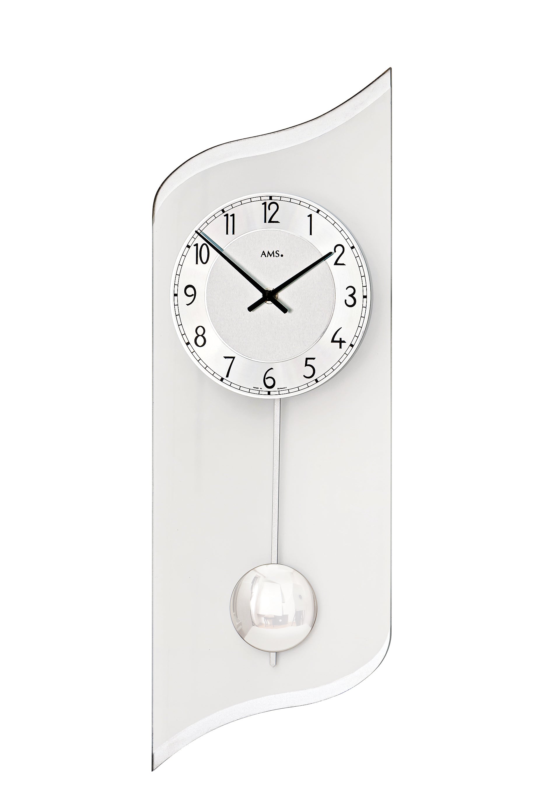 AMS 7436 Wanduhr Silber • Quarz-Pendelwerk • Modernes Design