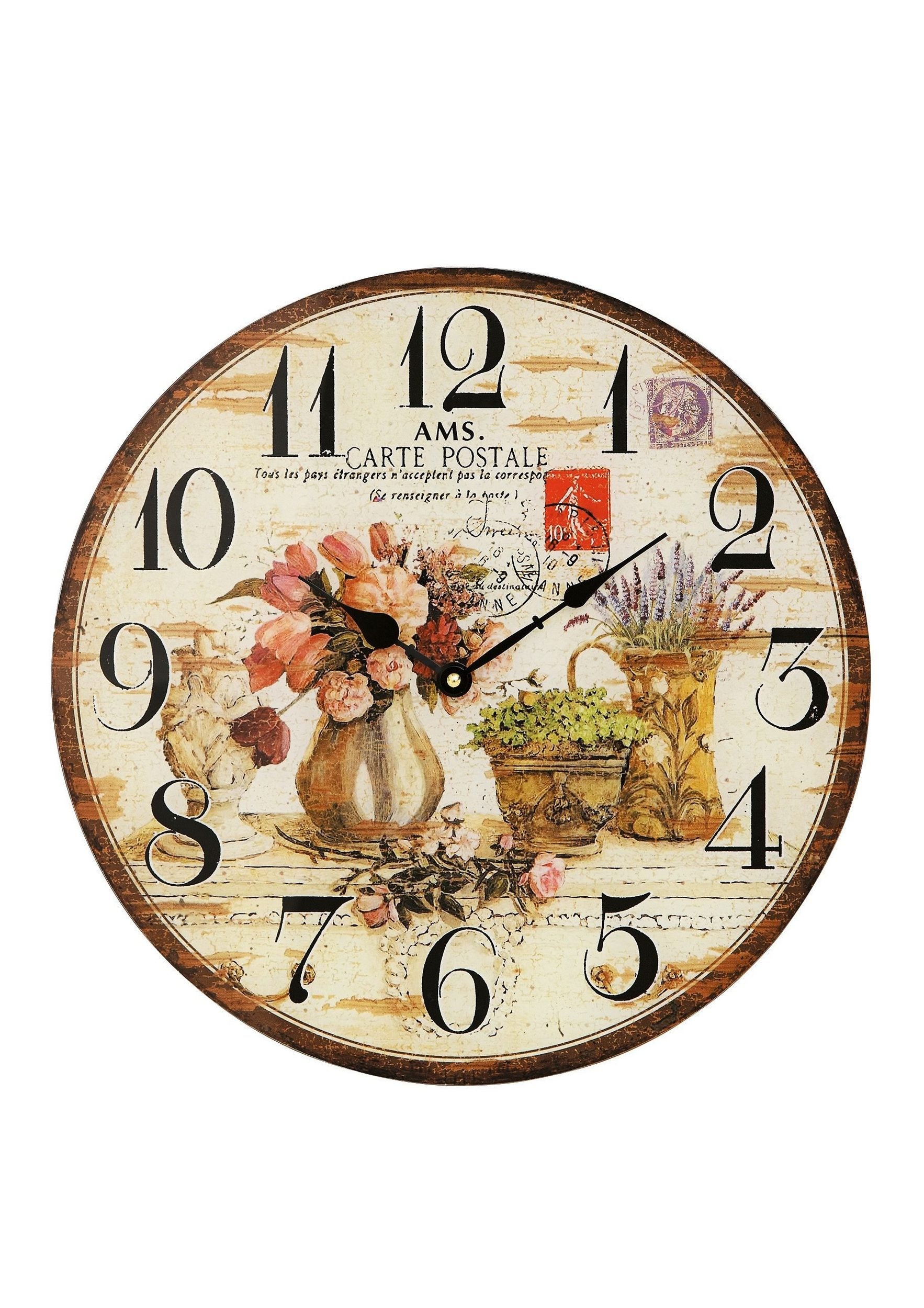 AMS Flowers W9466 Wanduhr Bunt • Bedrucktes Mineralglas • Vintagedesign