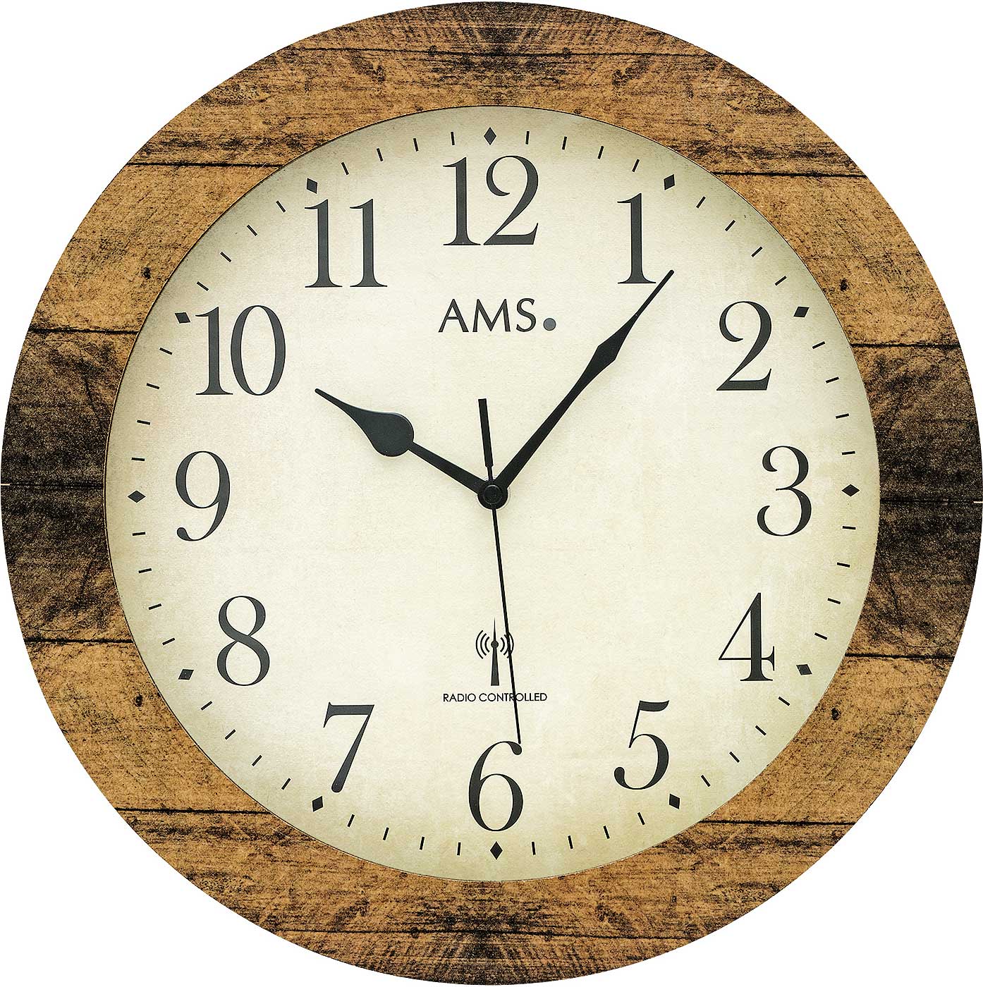 AMS F5560 Wanduhr Nussbaum • Funk-Uhrwerk • Mineralglas