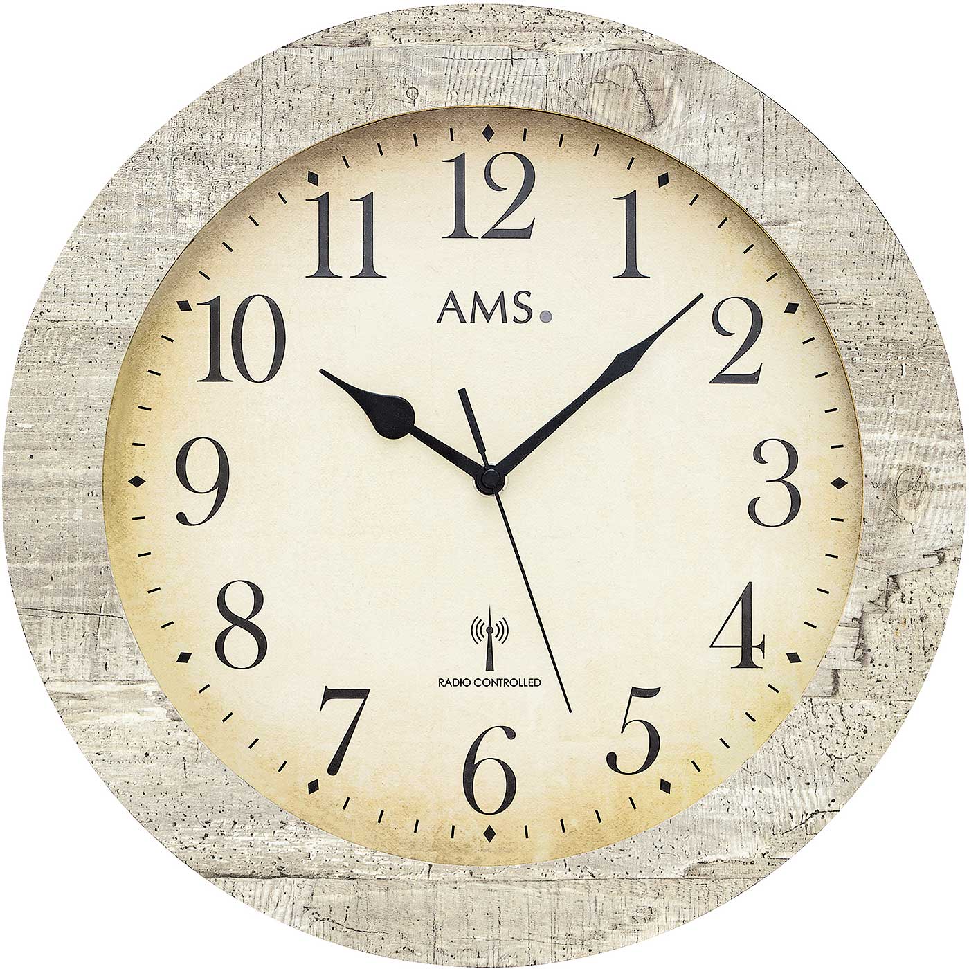 AMS Funk-Wanduhr F5561 Wanduhr Weiß-Grau • Funk-Automatikzeit • Mineralglas-Schutz