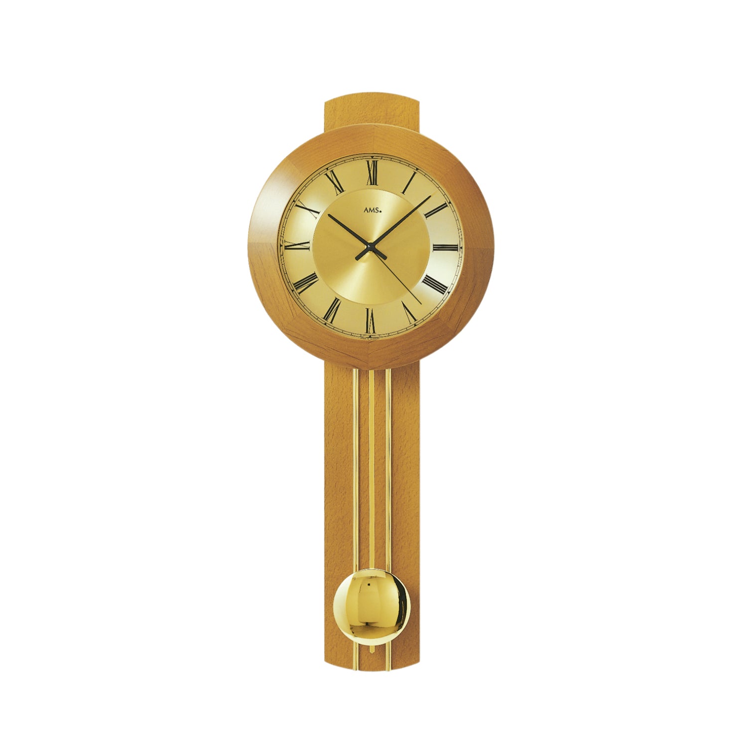 AMS Funk-Pendeluhr F5132/9 Wanduhr Kirschbaum • Funk-Pendelwerk • Mineralglas