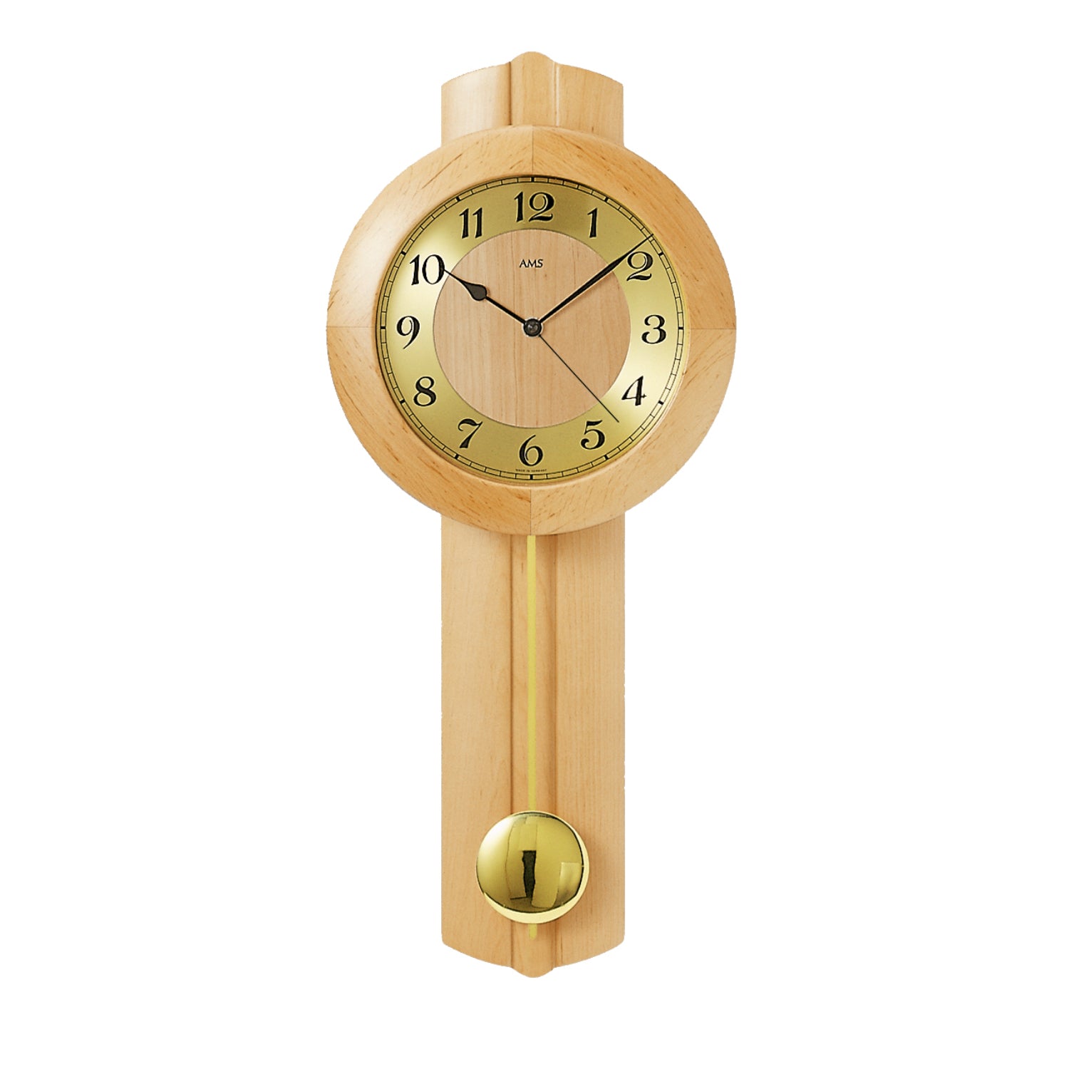 AMS Pendeluhr F5165/16Q Wanduhr Erle • Quarz-Pendelwerk • Massivholz mit Mineralglas
