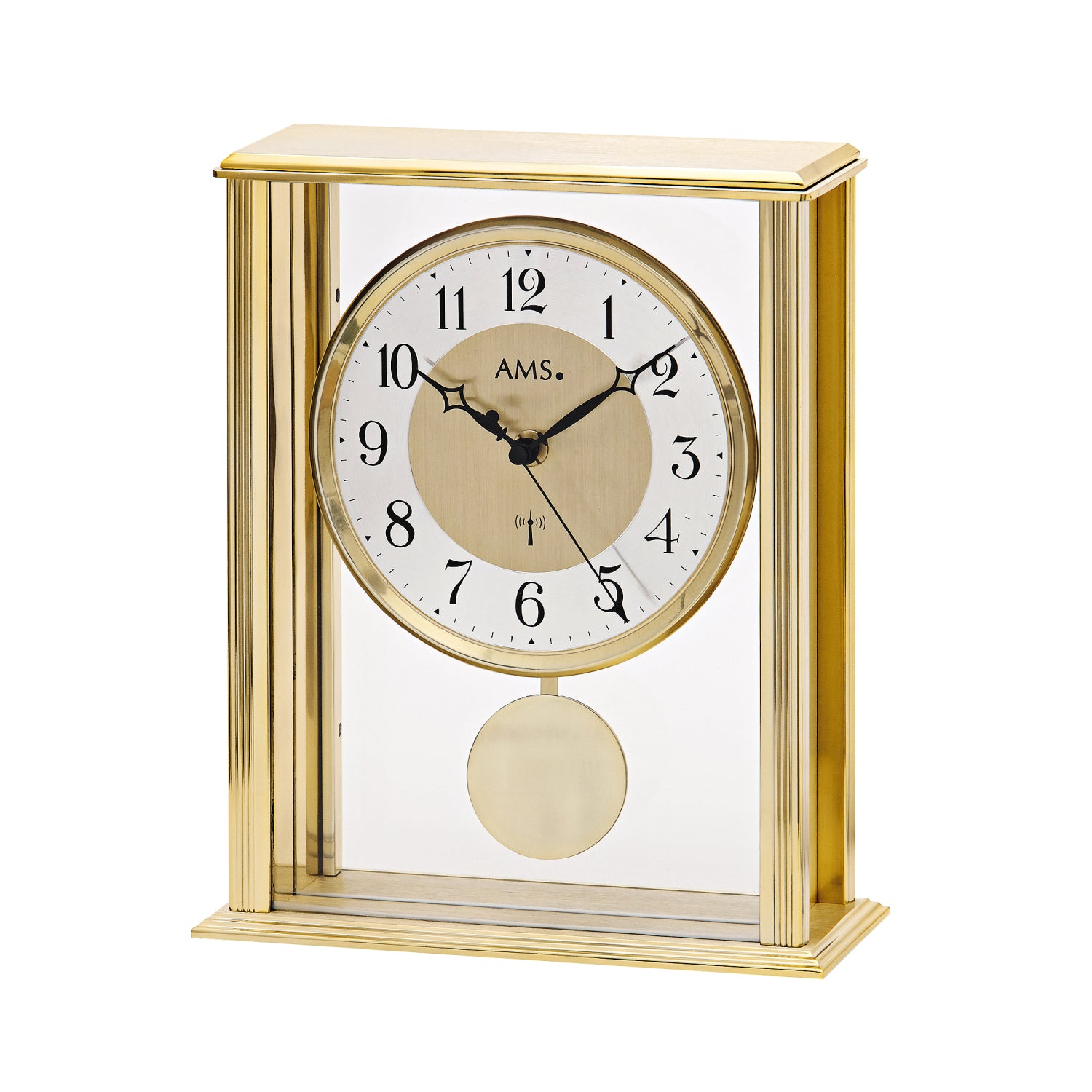 AMS F5191Q Tischuhr Gold • Quarz-Pendelwerk • Metallgehäuse mit Mineralglas
