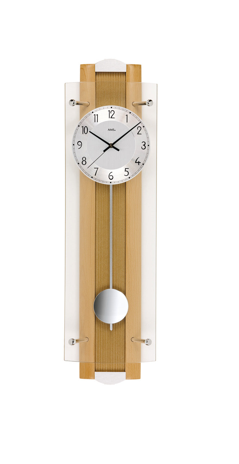 AMS F5259/18 Wanduhr Buche • Funk-Pendelwerk • Massivholzrückwand Buche