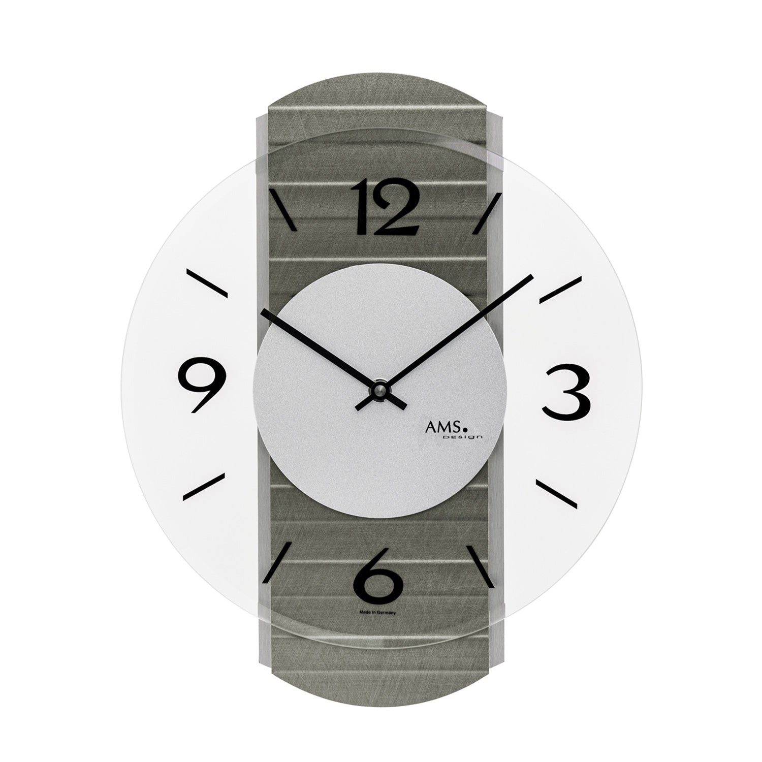 AMS W9705 Wanduhr Metallstruktur Sonoma • Holzgehäuse mit Aluminium-Auflagen • Facettiertes Mineralglas