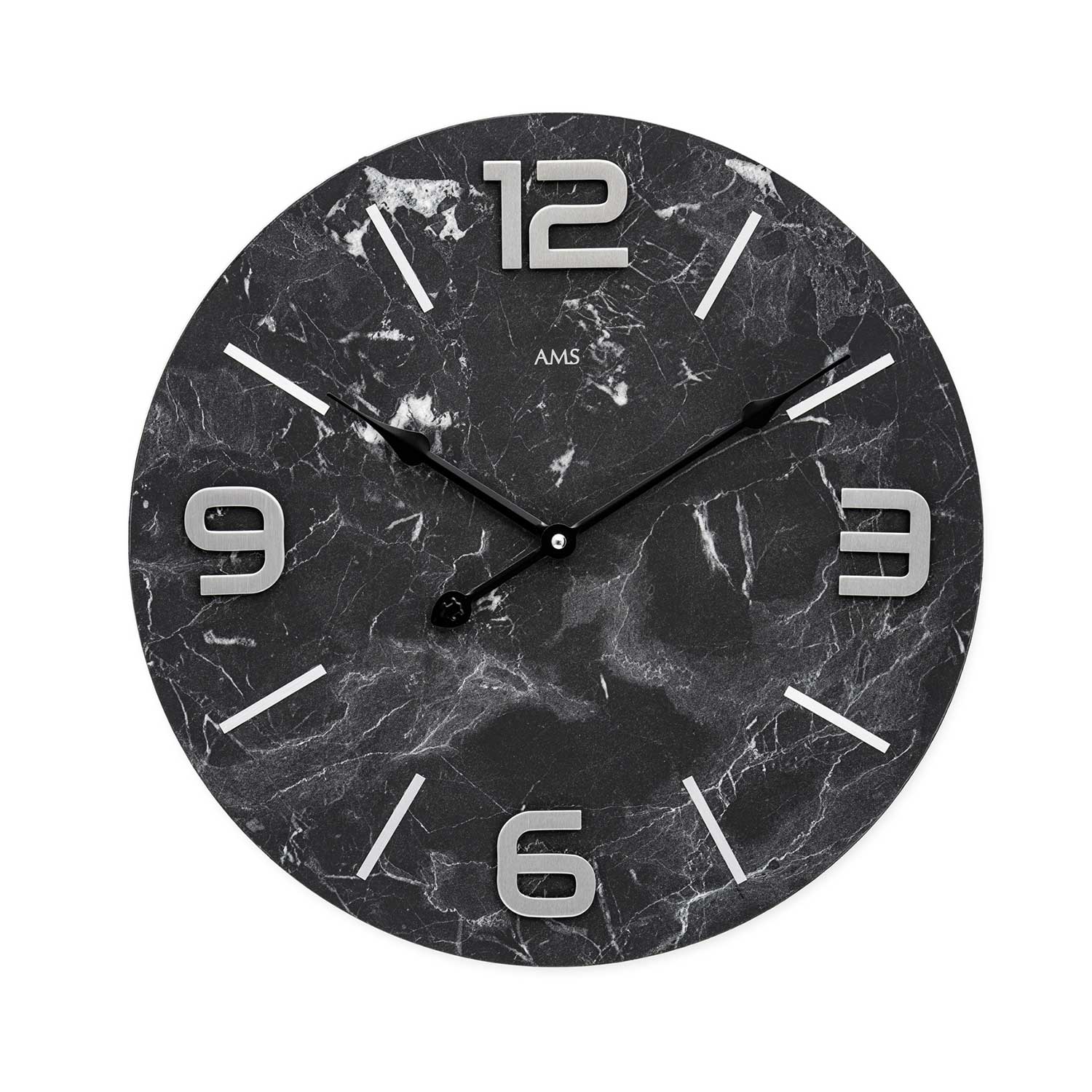 AMS W9707 Wanduhr Anthrazit • Holzgehäuse mit Metallziffern • Quarzwerk