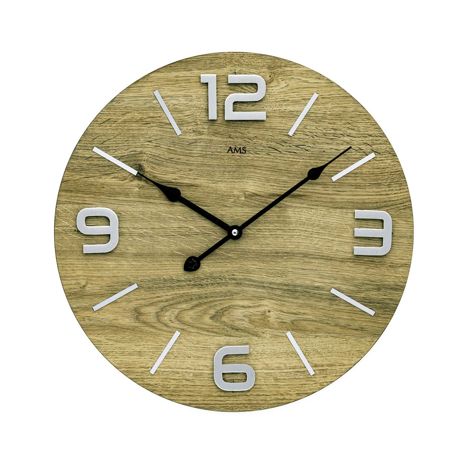 AMS W9701 Wanduhr Holz-Optik Anthrazit • Quarzwerk • Metallziffern & Indices