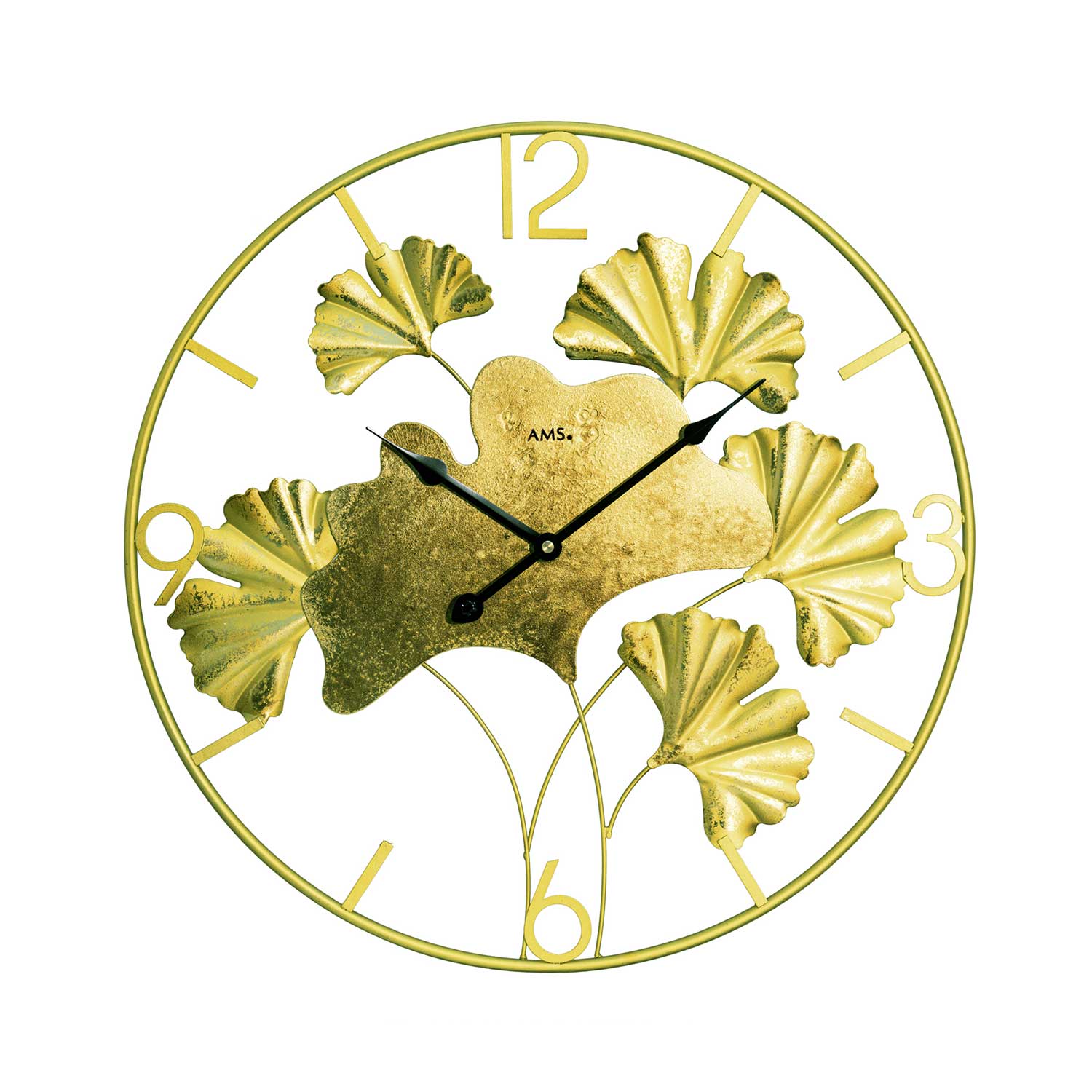 AMS W9703 Wanduhr Gold • Quarzwerk • Metallgehäuse lackiert