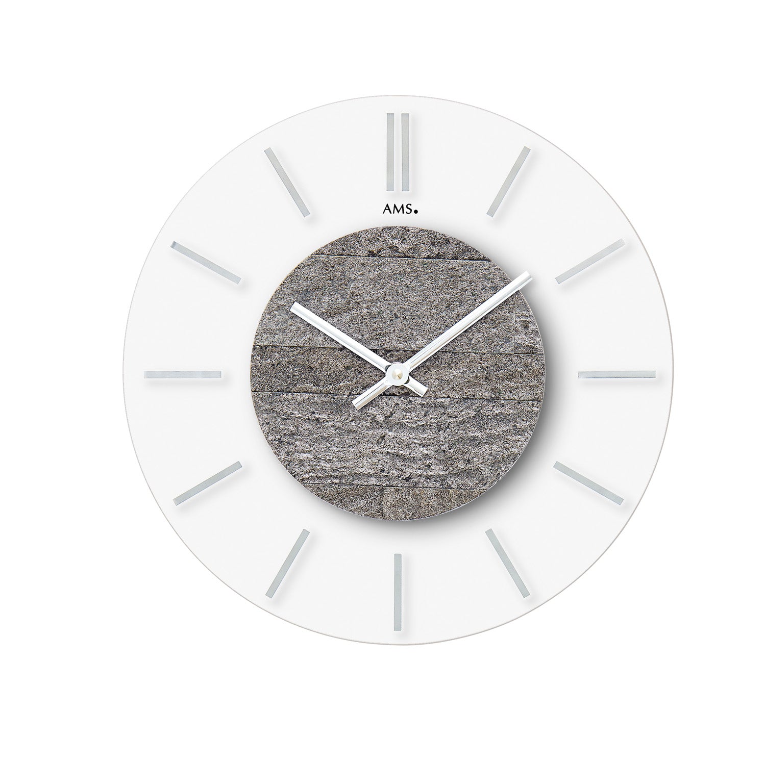 AMS W9662 Wanduhr Stein-Applikation • Mineralglas • Quarzwerk