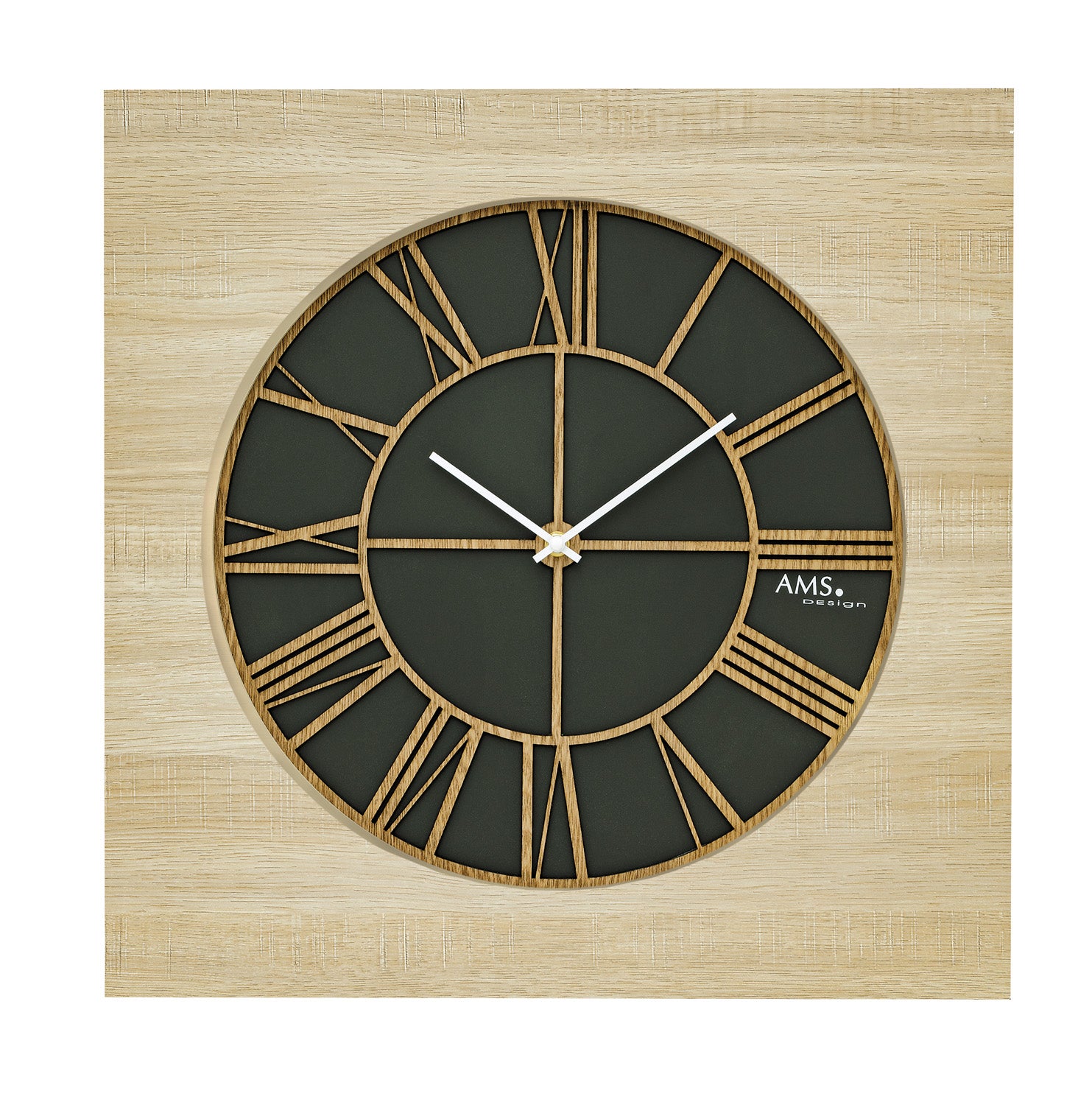 AMS W9641 Wanduhr Sonoma-Eiche • Lasergeschnittenes Design • Quarzwerk