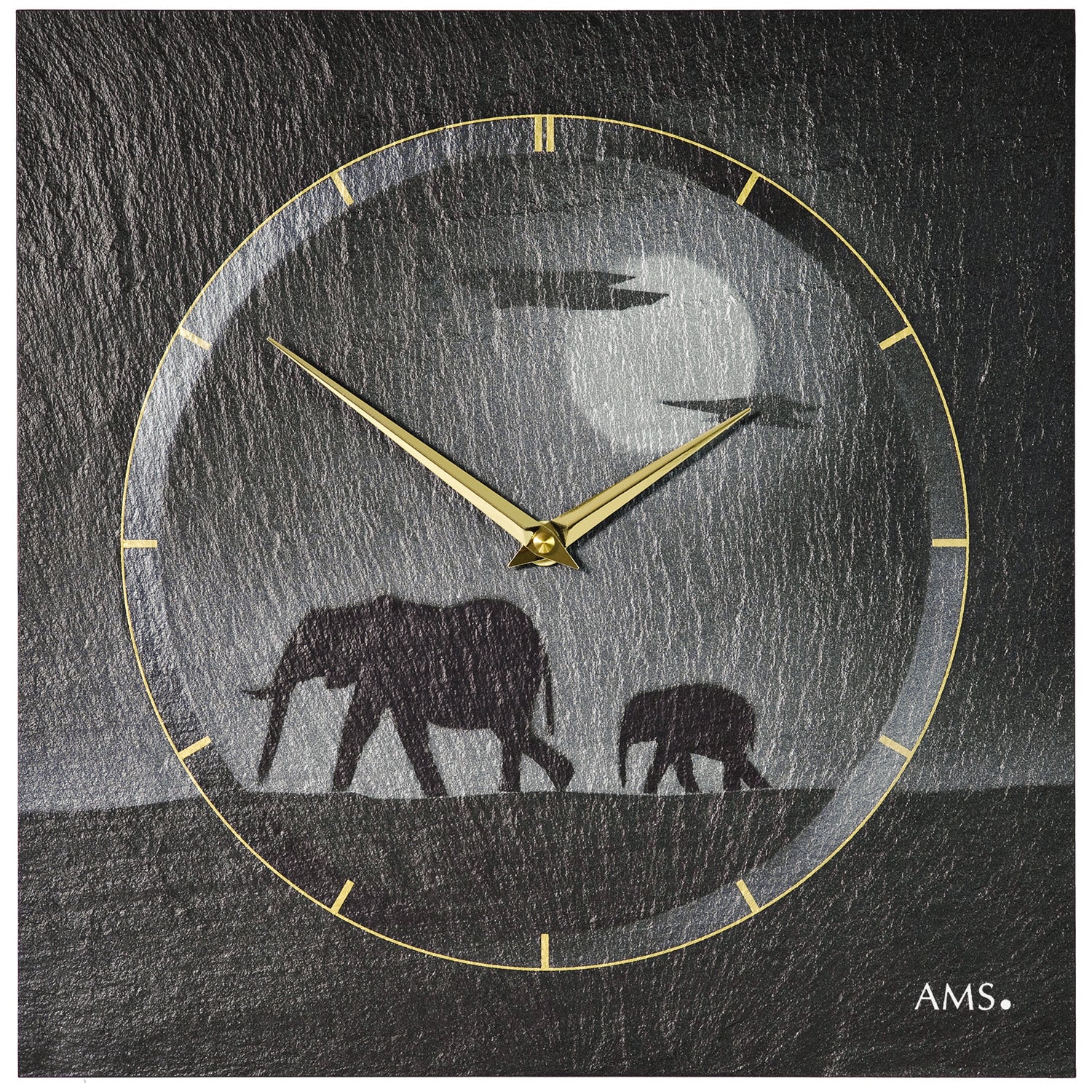 AMS W9524 Wanduhr Schwarz • Naturschiefer-Gehäuse • Airbrush-Design