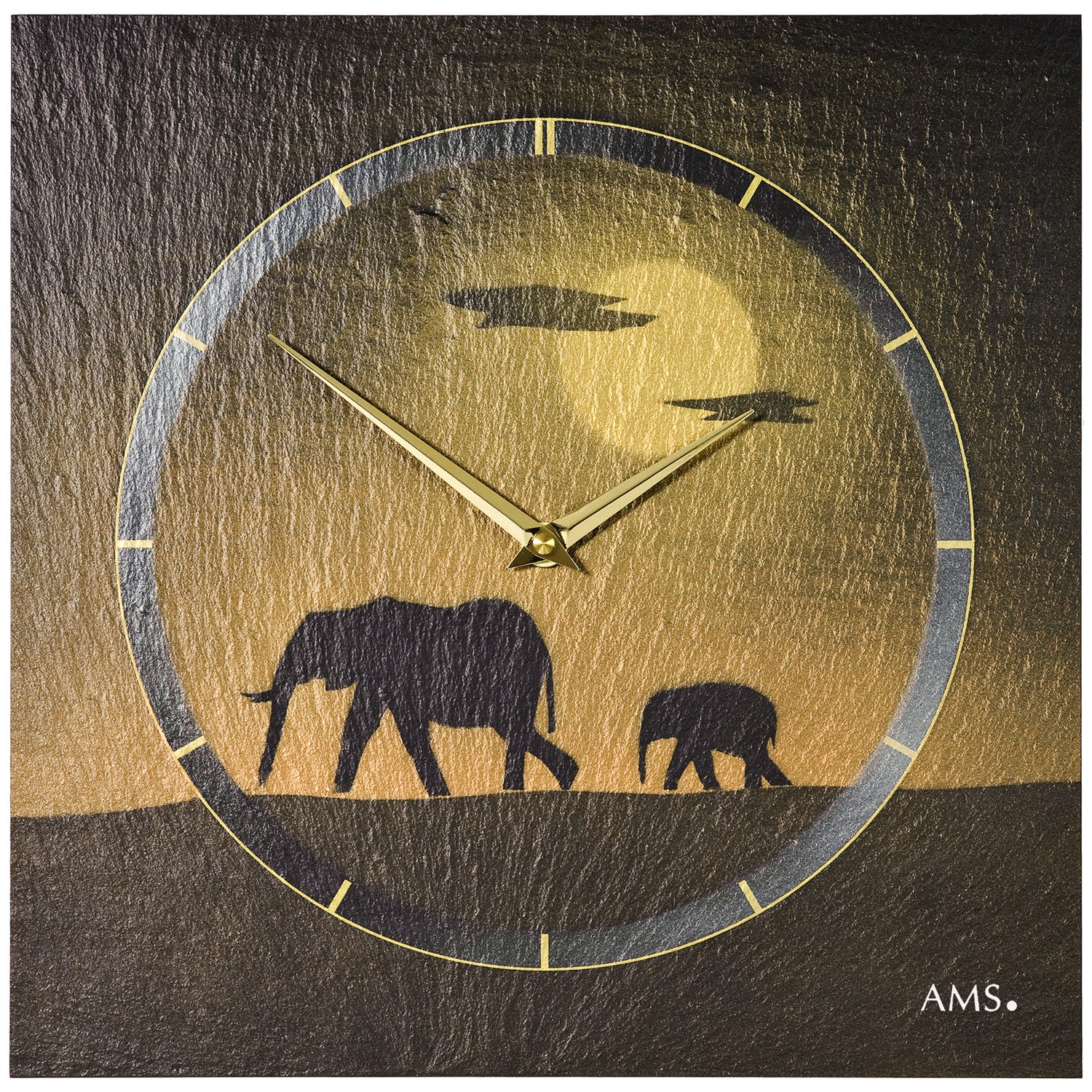 AMS W9523 Wanduhr Naturschiefer • Quarzwerk • Airbrush-Design