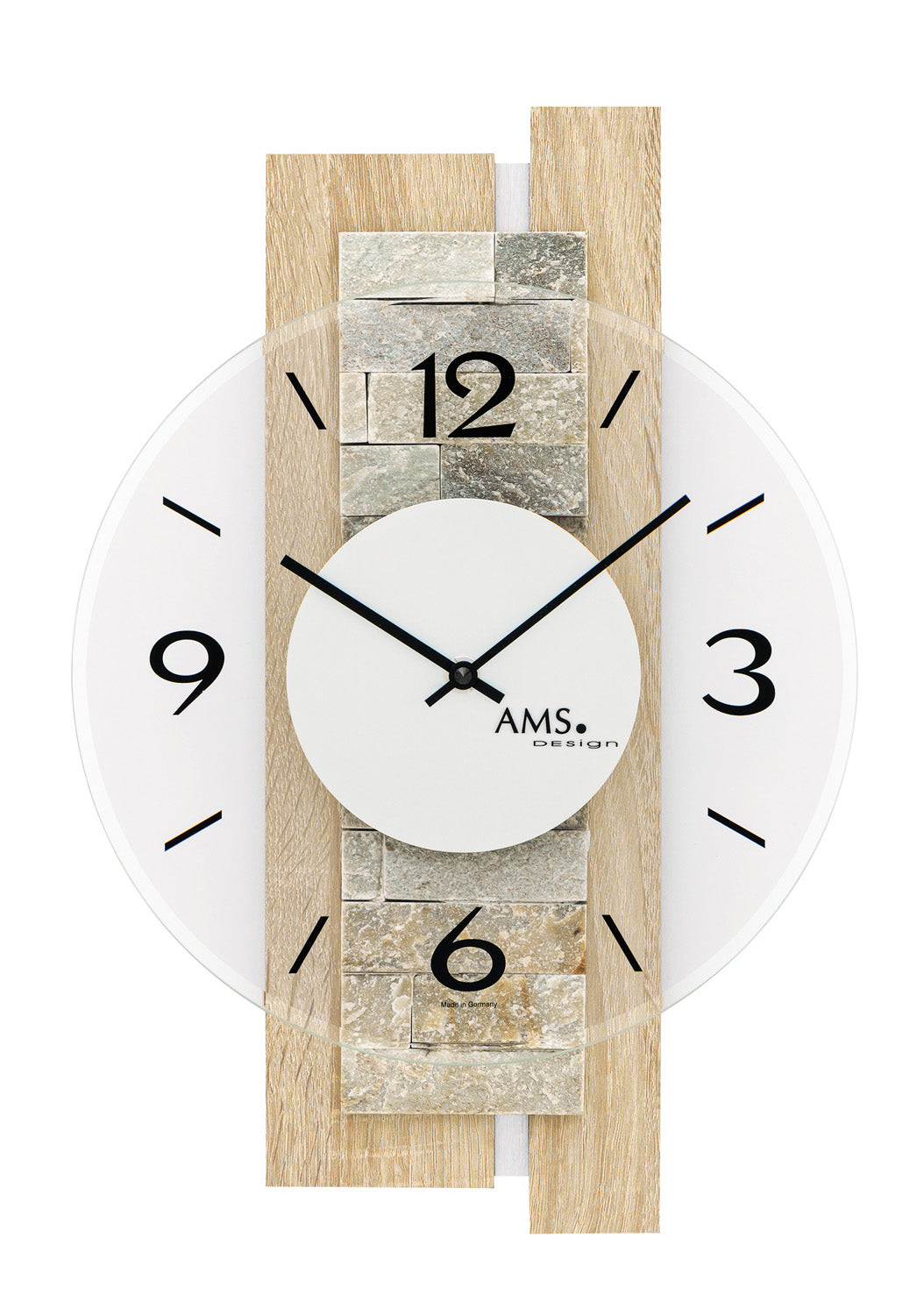 AMS W9542 Wanduhr Sonoma/Naturstein • Quarzwerk • Facettiertes Mineralglas
