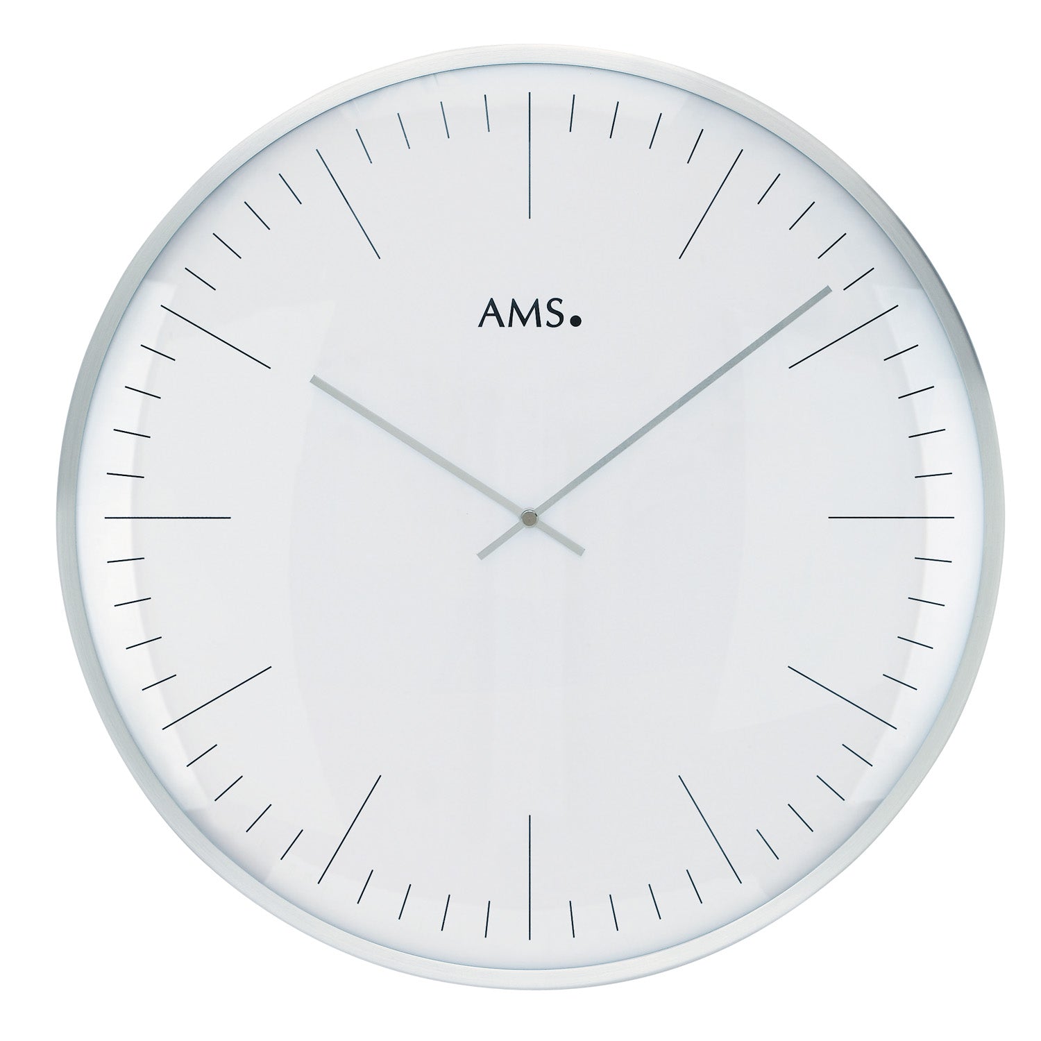 AMS W9540 Wanduhr Silber • Gewölbtes Mineralglas • Aluminium Frontring