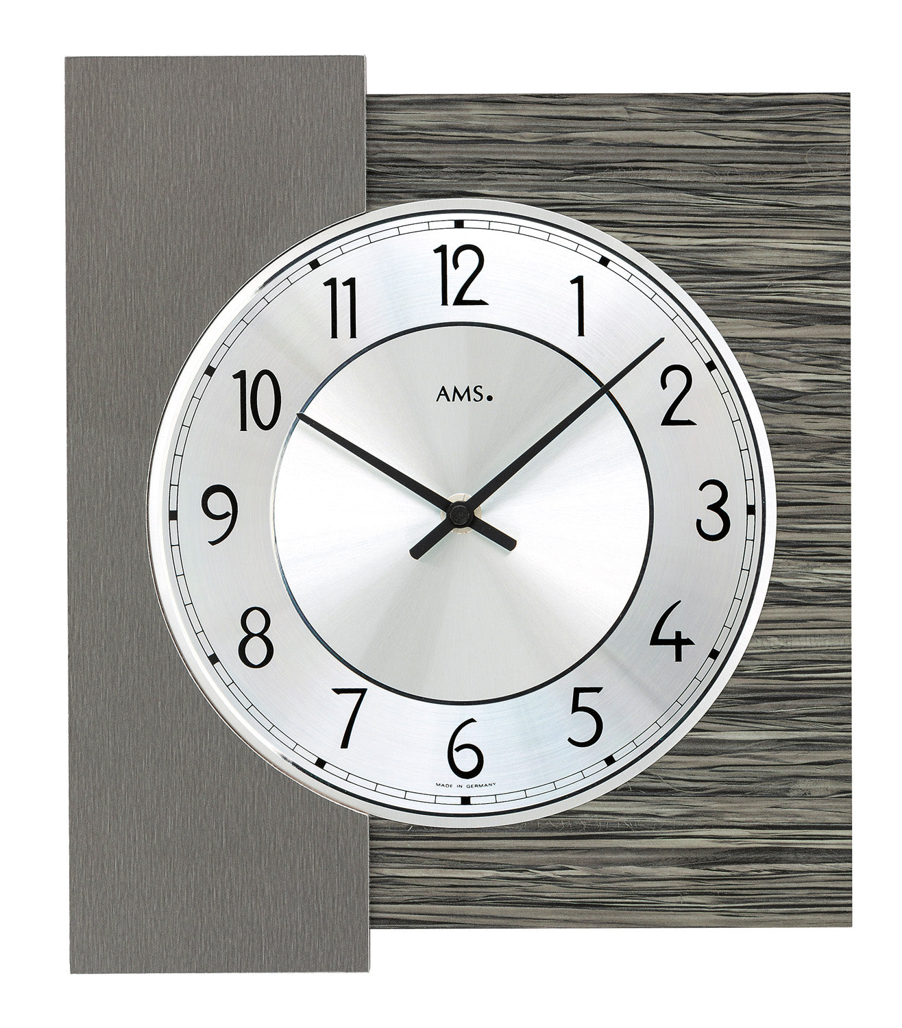AMS W9584 Wanduhr Holzdekor/Aluminium • Quarzwerk • Aluminium-Zifferblatt