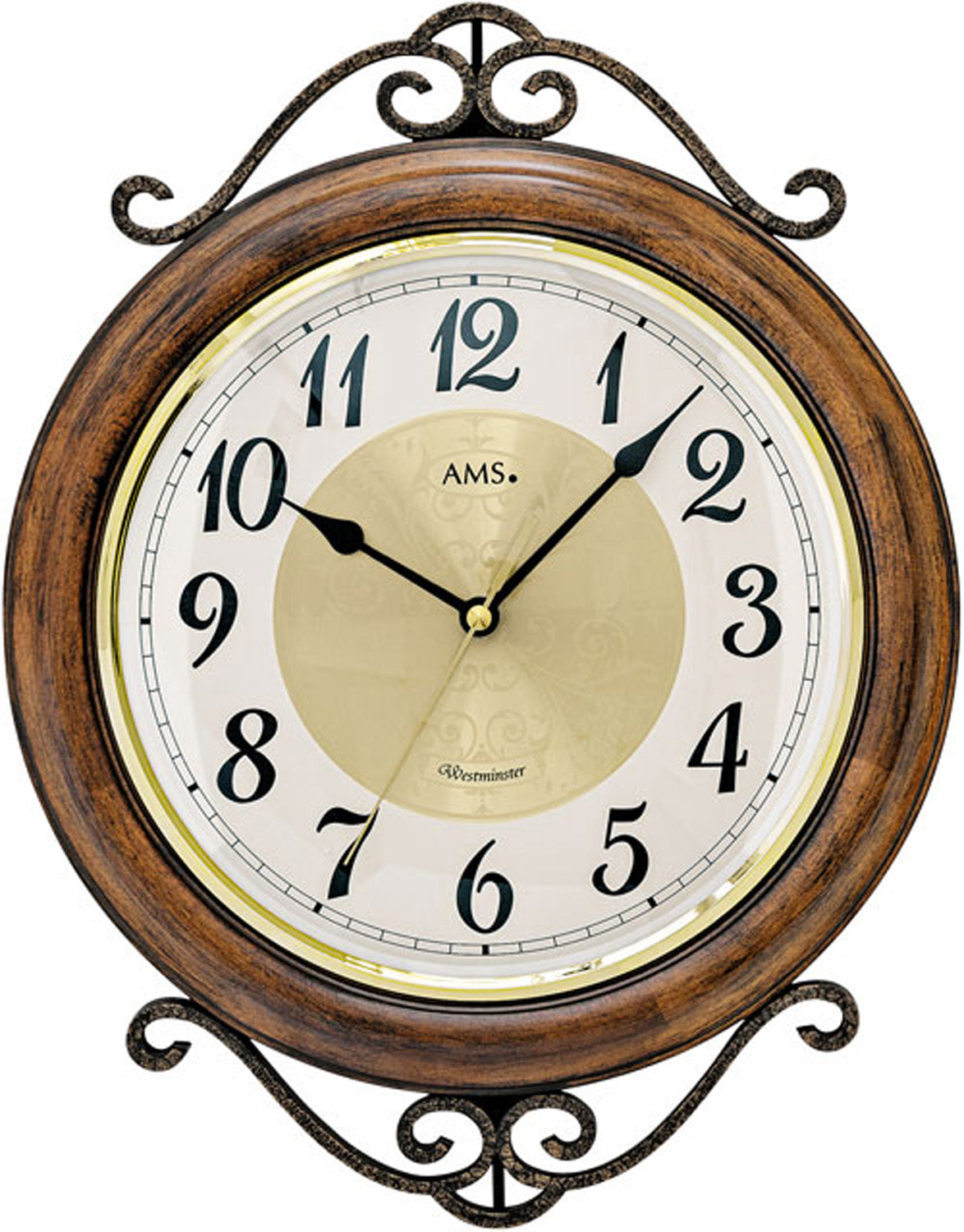 AMS W9565 Wanduhr • Westminster Stundenschlag • Gewölbtes Mineralglas