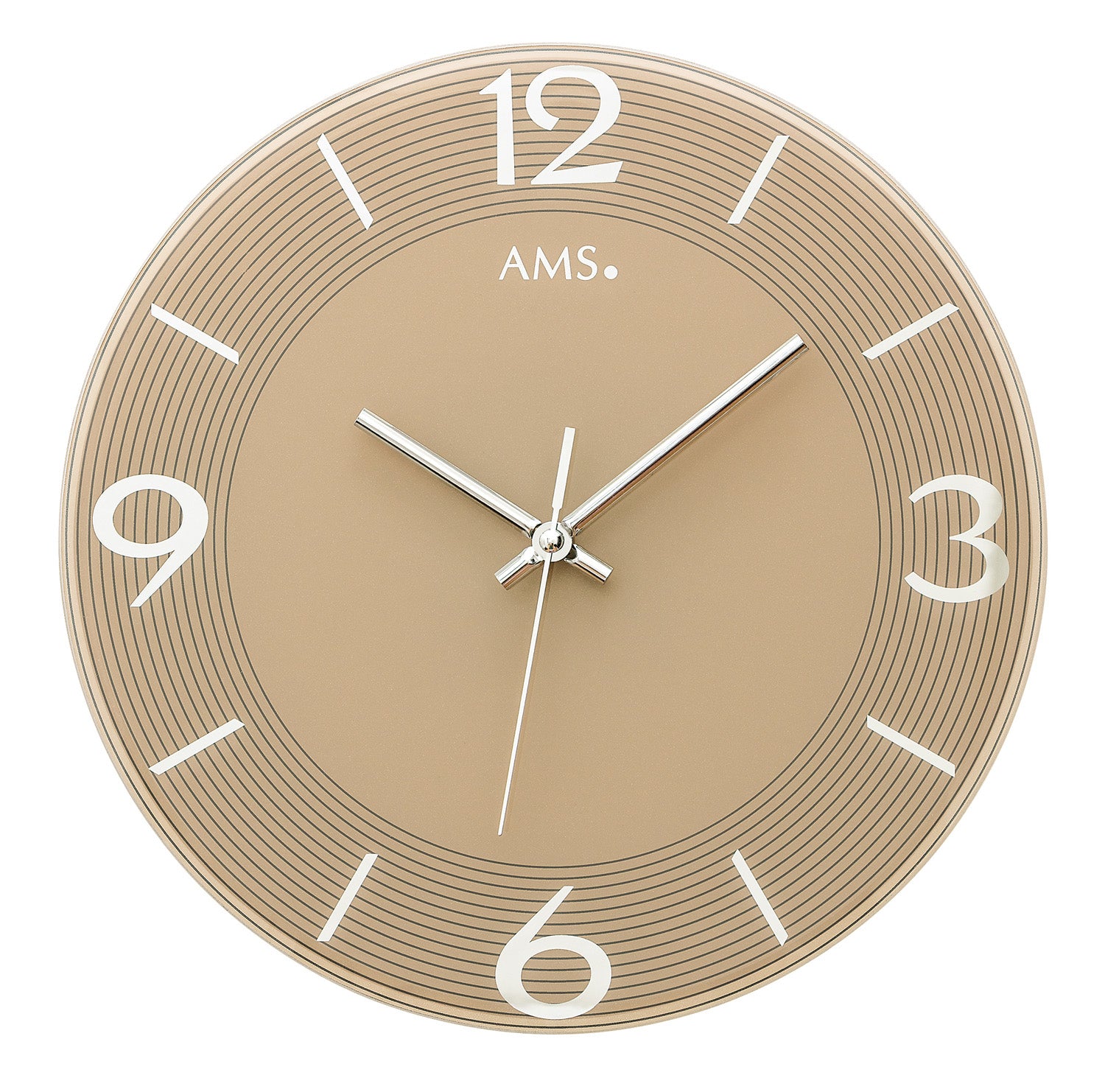 AMS W9572 Wanduhr Hellbraun • Geräuschloses Sweep-Uhrwerk • Facettiertes Spiegelglas