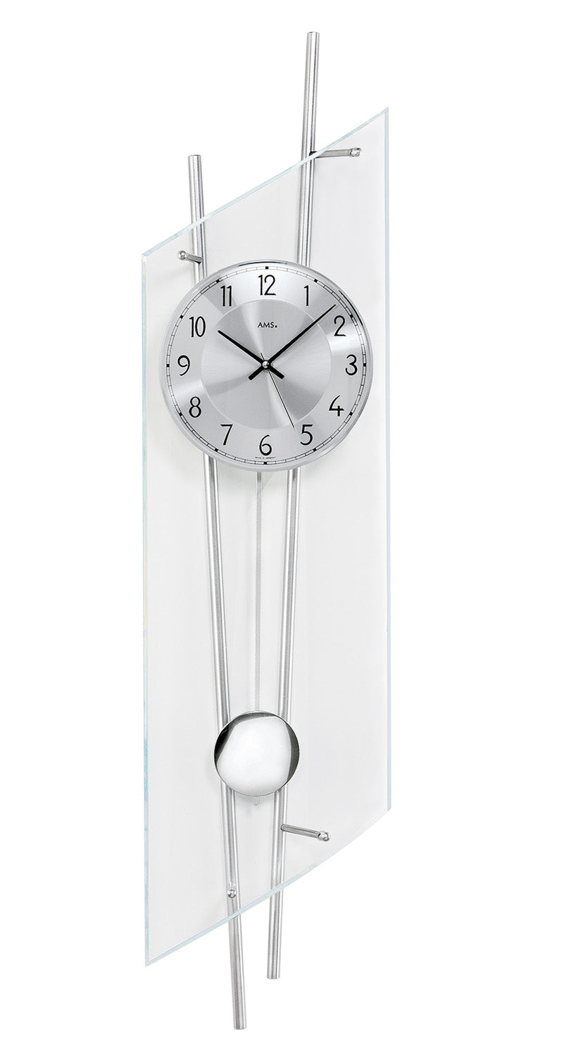 AMS F5200 Wanduhr Silber • Funk-Pendelwerk • Mineralglas