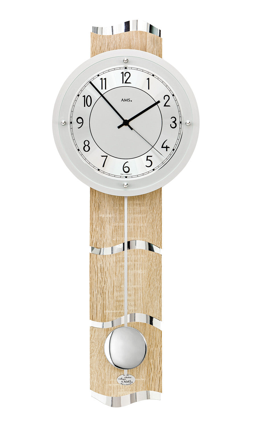 AMS F5214 Wanduhr Sonoma/Aluminium • Funk-Pendelwerk • Mineralglas